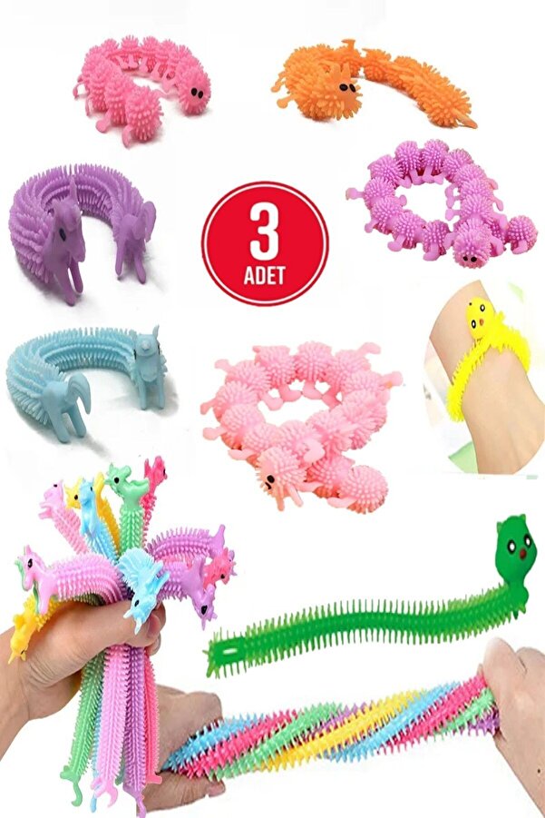 Hyd 3 Adet Duyusal Stres Oyuncağı Uzayan Sukuşi Oyuncak Tırtıl Unicorn Karne Hediyesi Doğum Günü Hediye