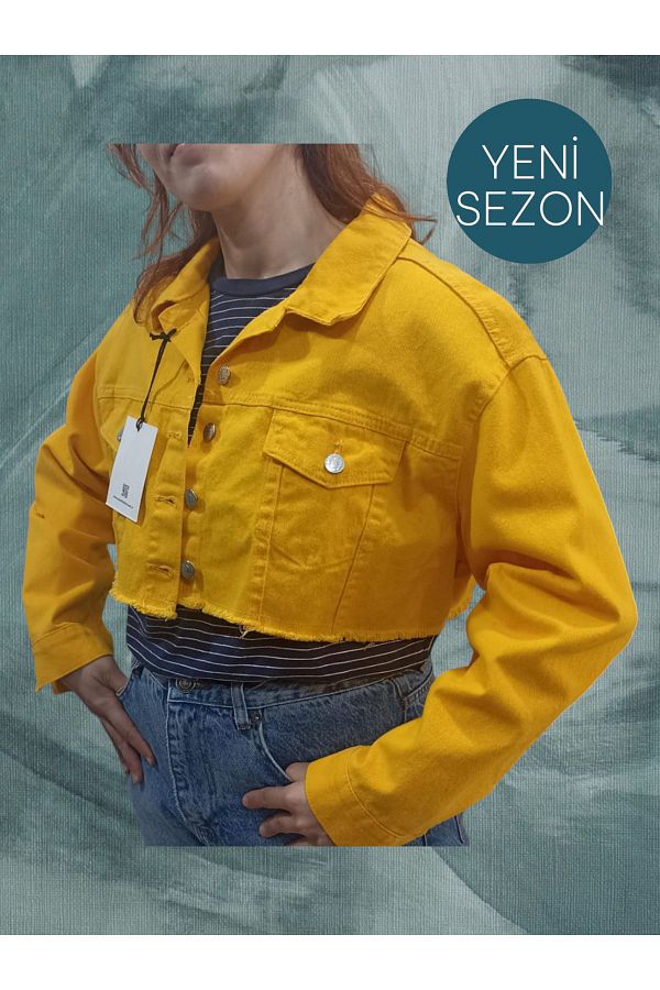 Butik Yellow Crop Denim Jacket Trendyol