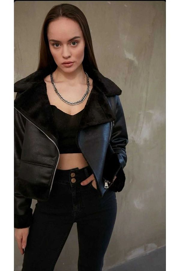 Swana Women s Suede Biker Jacket Faux Fur Black Trendyol