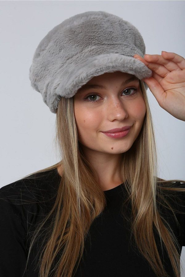 Luminos Butik-Pălărie gri de iarnă - Accesoriu din blană groasă, caldă, pufoasă Spk1128 1