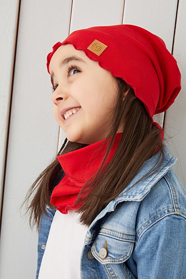 Babygiz Kırmızı Kız Çocuk Bebek Şapka Bere Yumuşak %100 Pamuklu Penye Trend Seri