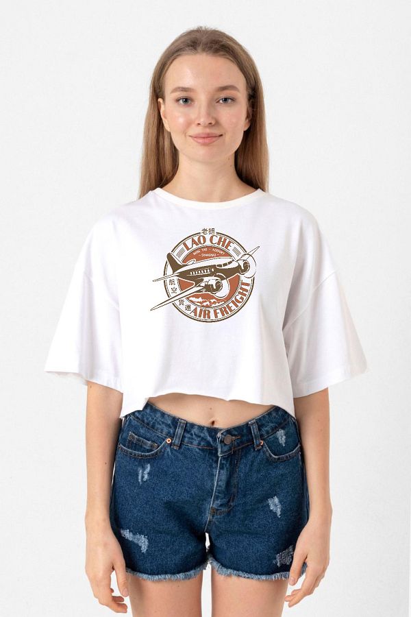 Tshirthane-Indiana Jones Lao Che Air Freight White Women's Crop T-shirt 1