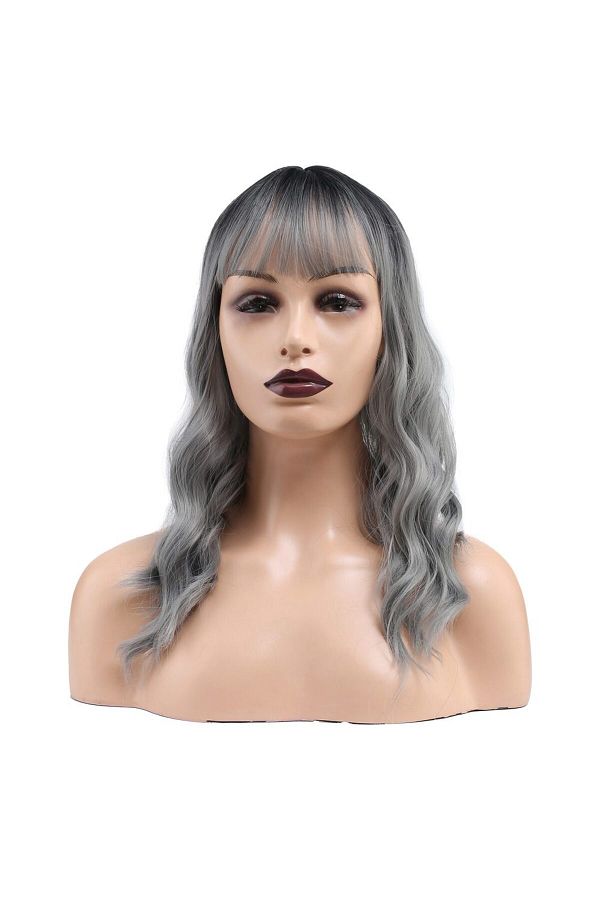 doremodam-Wavy Short Black/Grey Ombre Kanekalon Wig 1