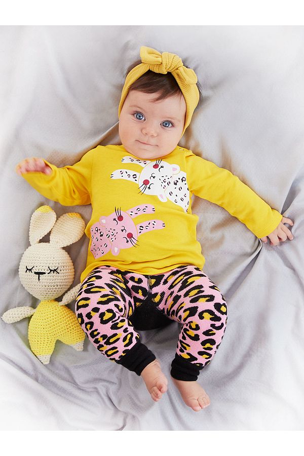Denokids Leopard Baby Girl T shirt Tights Pants Set Trendyol