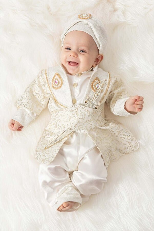 Mnk Baby&Kids Erkek Bebek Mevlütlük Kamalı Şehzade Sünnetlik Kıyafet PN417PN419 EKRU