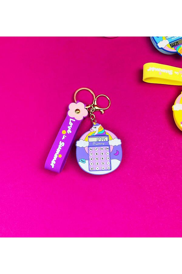 Gift Moda-Unicorn Themed Colorful Calculator and Keychain Set 1