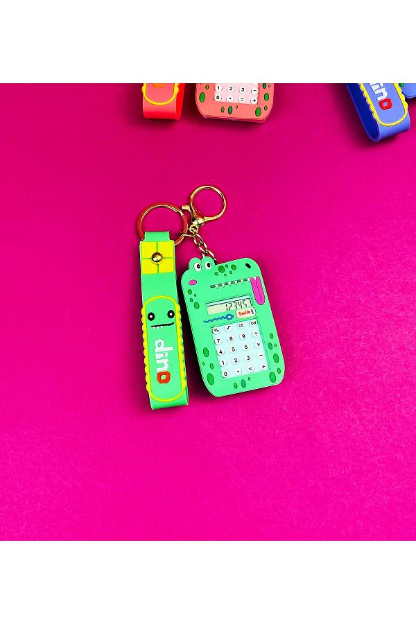 Gift Moda-Dinosaur Themed Colorful Calculator and Keychain Set 1