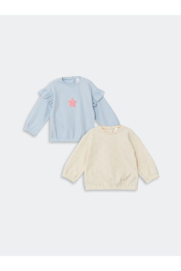 LC Waikiki Lcwk Bisiklet Yaka Uzun Kollu Baskılı Kız Çocuk Sweatshirt 2'li