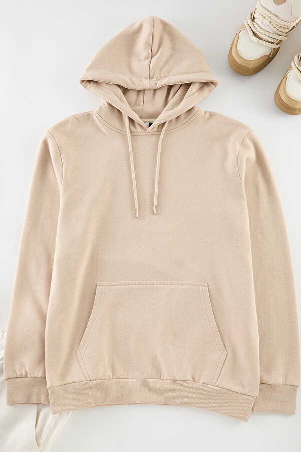 Trendyol Collection Beige Snoopy Hooded Unisex Sweatshirt