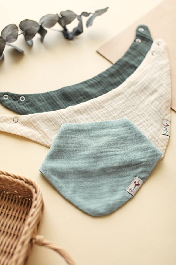 Bedeca 3'lü %100 Organik Pamuk Bebek Müslin Önlük - Kız Erkek Bebek Salya Ve Mama Önlüğü, Fular, Yakalık