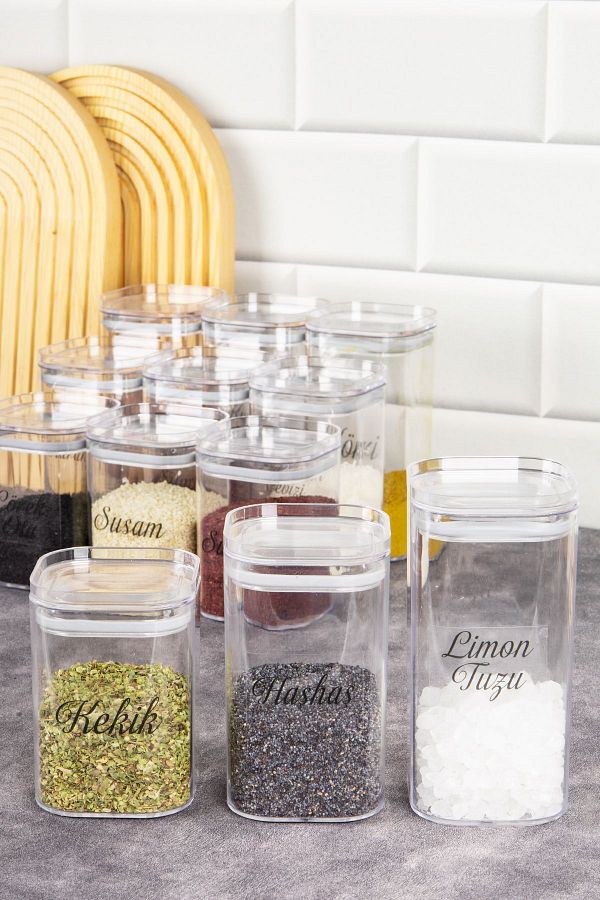 DNS HOME Set of 12 Acrylic Spice Jars with Vacuum Lids All Sizes 300 250 200 ml Spice Jar Set Storage Container Trendyol