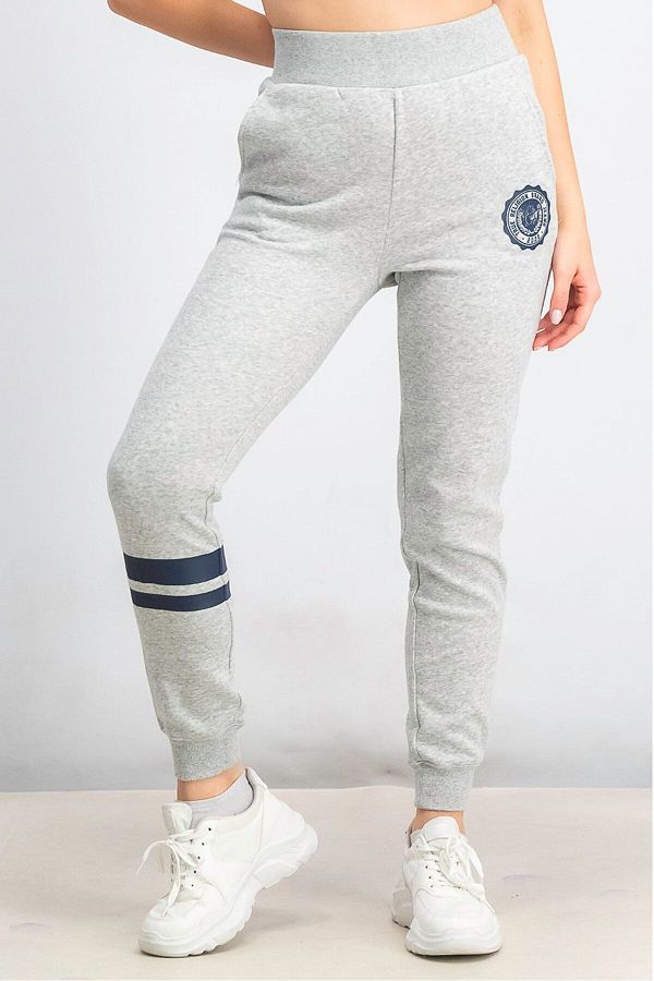 True Religion Women Graphic Collegiate Slim Jogger Pants Heather Grey Trendyol
