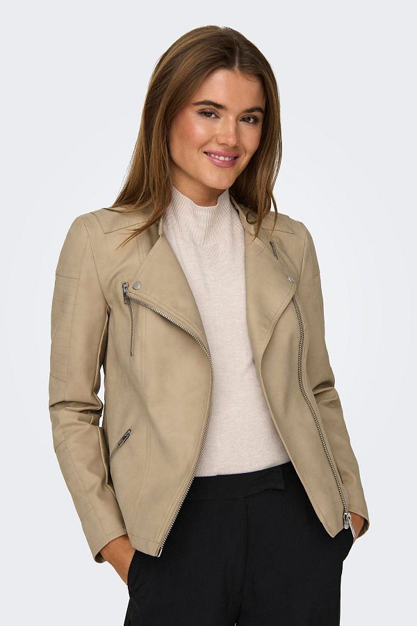 Only Onlava Regular Fit Zippered Faux Leather Jacket Leather Jacket15102997 Trendyol
