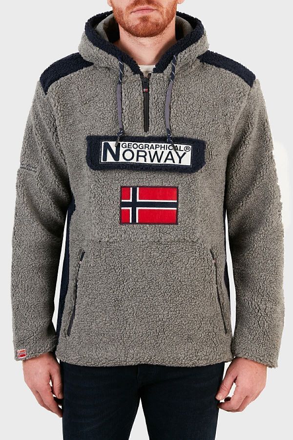 Norway Geographical Hooded Half Zipper Outdoor Fleece Men s Sweatshirt Trendyol