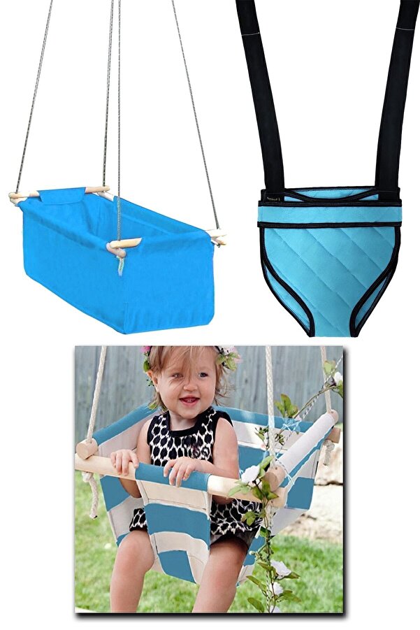 Bundeba Eko Üçlü Set Mavi Bebek Hamak Beşik Hoppala Zıpzıp Yürüteç Asmalı Salıncak Çingene Beşiği Takımı