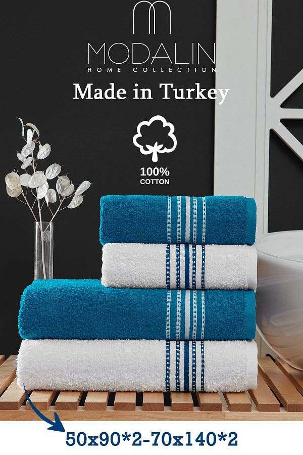 MODALİN-4dílná sada osušek Elvin Turquoise - 70 X 140 1