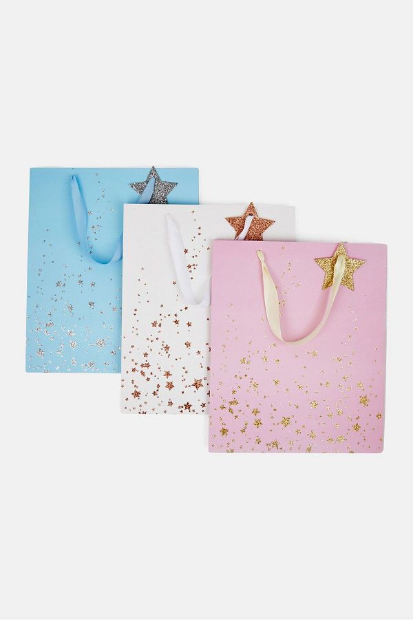 Stella Rose Glittered Set Of 3 Gift Bag Set, Pink/Blue Combo