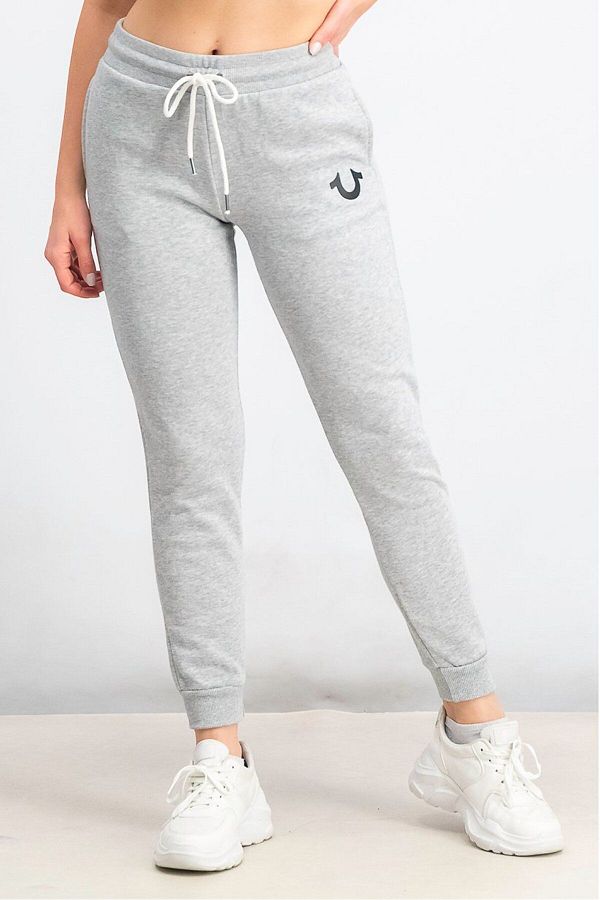 True Religion Women Regular Fit Brand Logo Jogger Pants Heather Grey Trendyol