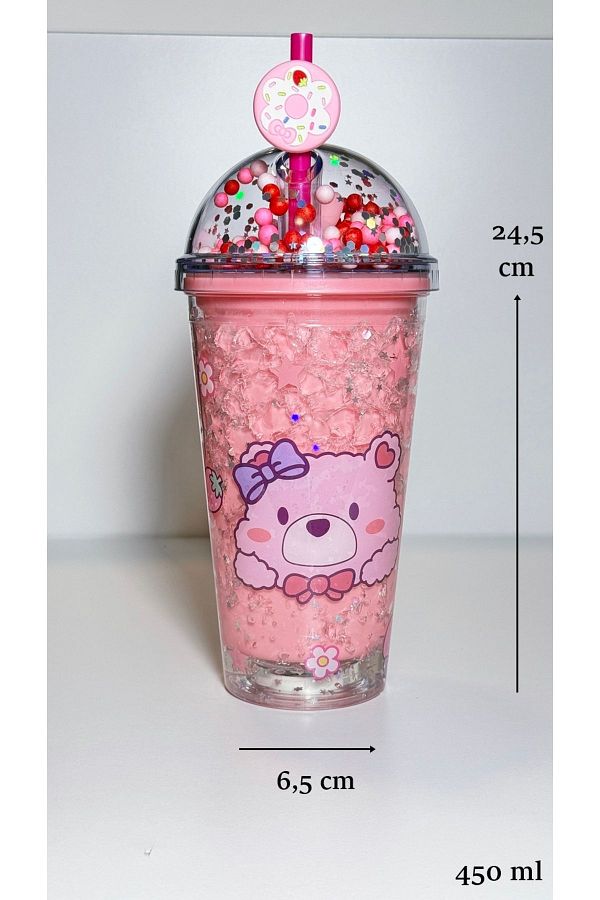 Bonjour-450 ml Mica Water Bottle with Led Light and Drinking Straw - Double Layer Figure 1