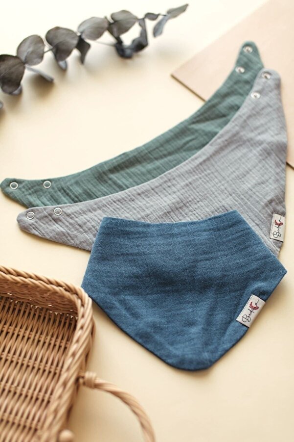 Bedeca 3'lü %100 Organik Pamuk Bebek Müslin Önlük - Kız Erkek Bebek Salya Ve Mama Önlüğü, Fular, Yakalık