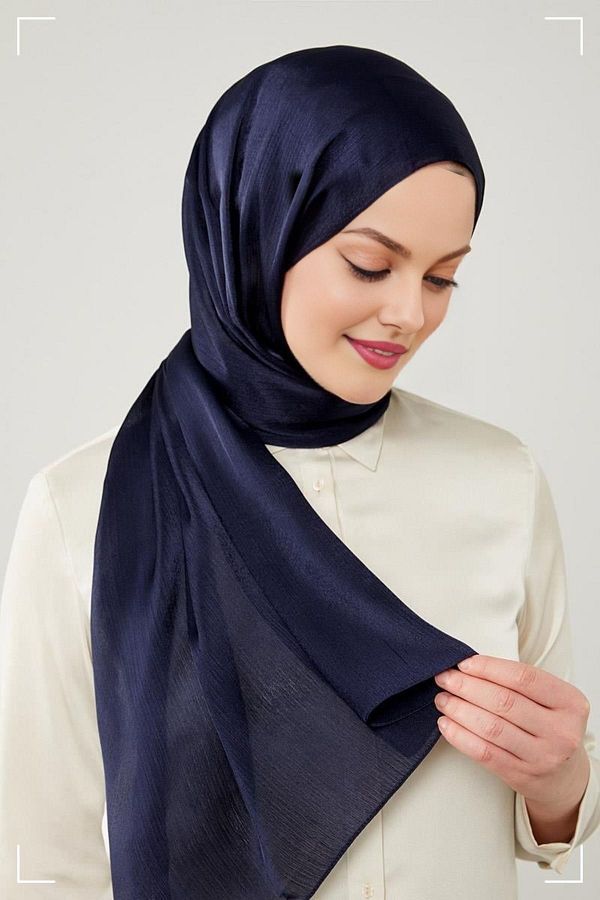 Lerra Navy Blue Chiffon Evening Dress Janjan Shiny Satin Shawl Trendyol