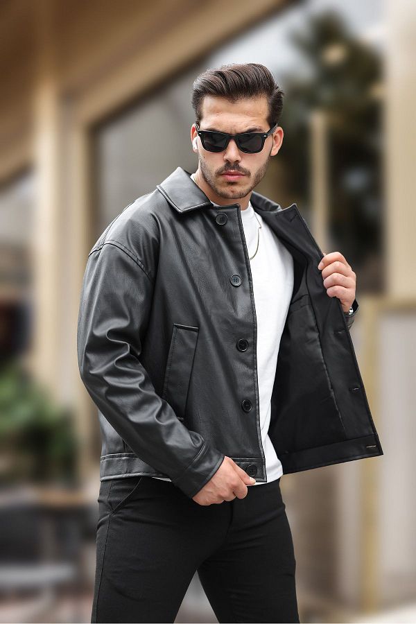 KOCCI Old Money Style Men's Oversize Vintage Biker Black KOCCI Old Money Style Men's Oversize Vintage Biker Black