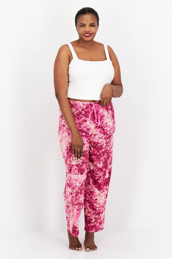 Jenni Intimates Women Plus Size Tie Dye Drawstring Pajamas Pink Combo Trendyol