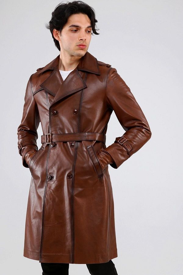 CE YIL DER URUNLER Men s Genuine Leather Trench Coat Trendyol