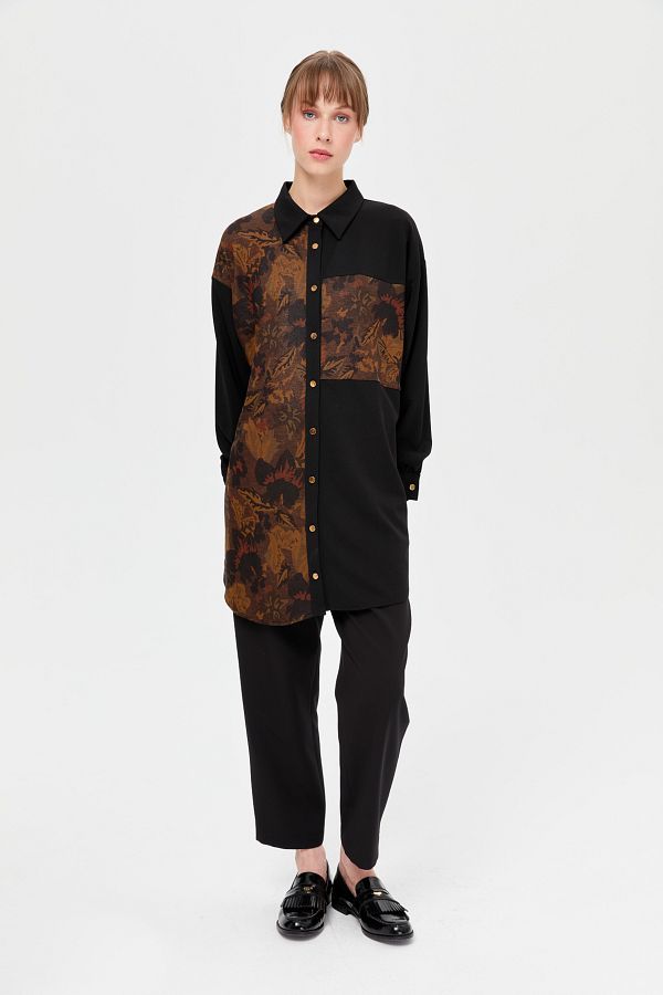 Esswaap-Khaki Tunic - Comfortable Fit, Leaf Pattern 1