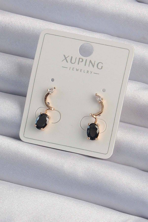 marketdeyim 810000 Xuping Rose Color Black Zircon Cubic Zirconia Curved  Earrings - Trendyol