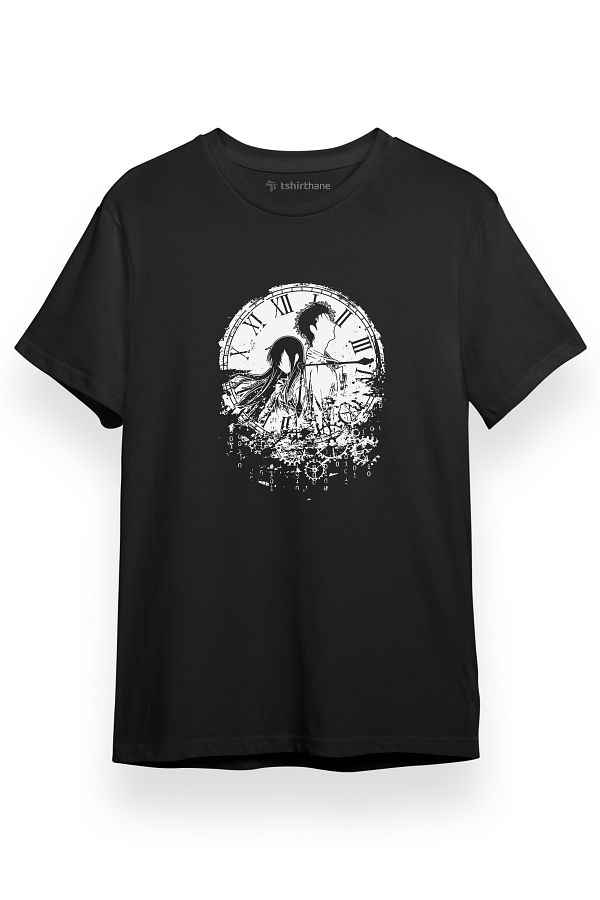 Tshirthane-Steins Gate Broken Clock Μαύρο κοντομάνικο ανδρικό μπλουζάκι 1