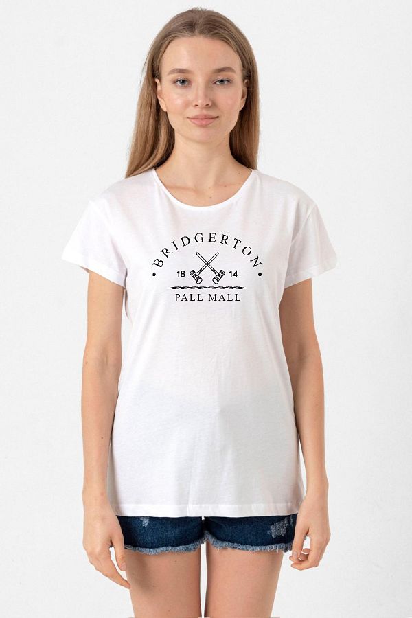 Tshirthane-Bridgerton Pall Mall Logo White Women's Crew Neck T-shirt 1