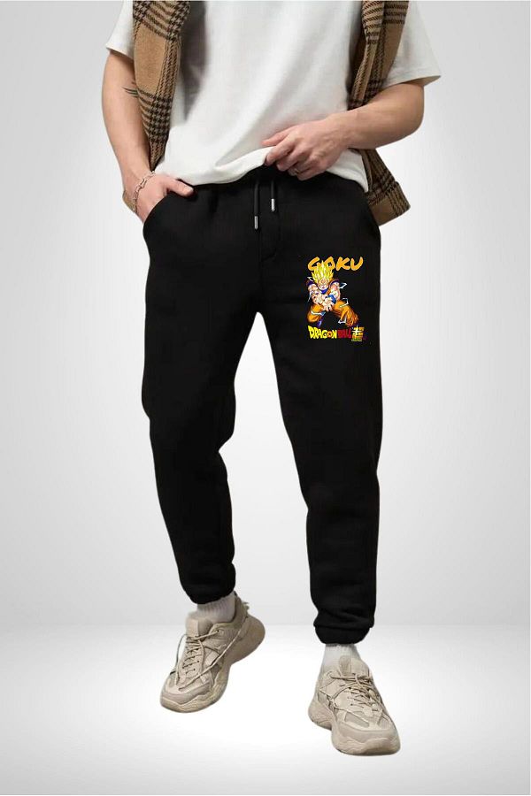 Angemiel Dragon Ball Goku 3 Thread Men s Black Printed Sweatpants Trendyol