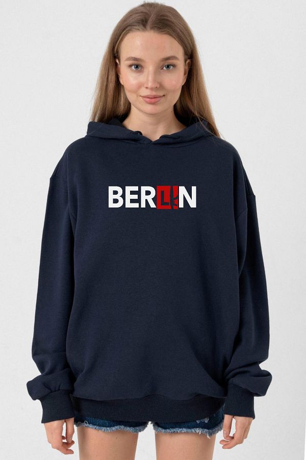 Tshirthane La Casa De Papel Berlin White Navy Blue Women s 3ip Hoodie Trendyol