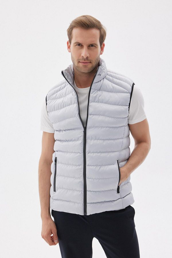 odelon Men s Gray Slim Fit Casual Vest Stand Collar Trendyol