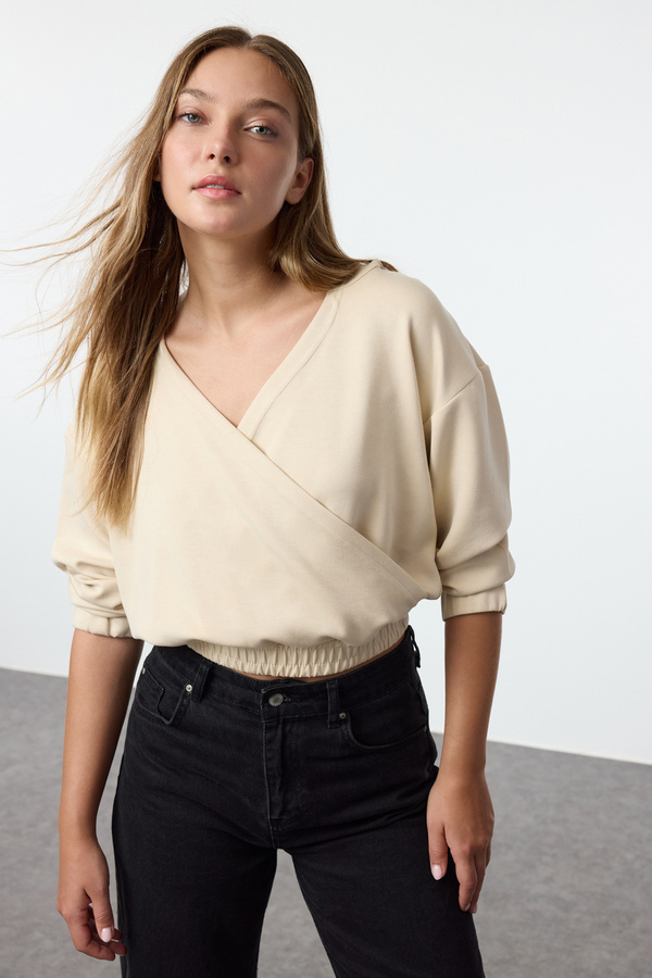 Trendyol Collection-Flexibles Strick-Sweatshirt mit Kapuze - Steinfarbe, normale Passform Twoaw25sw00167 1