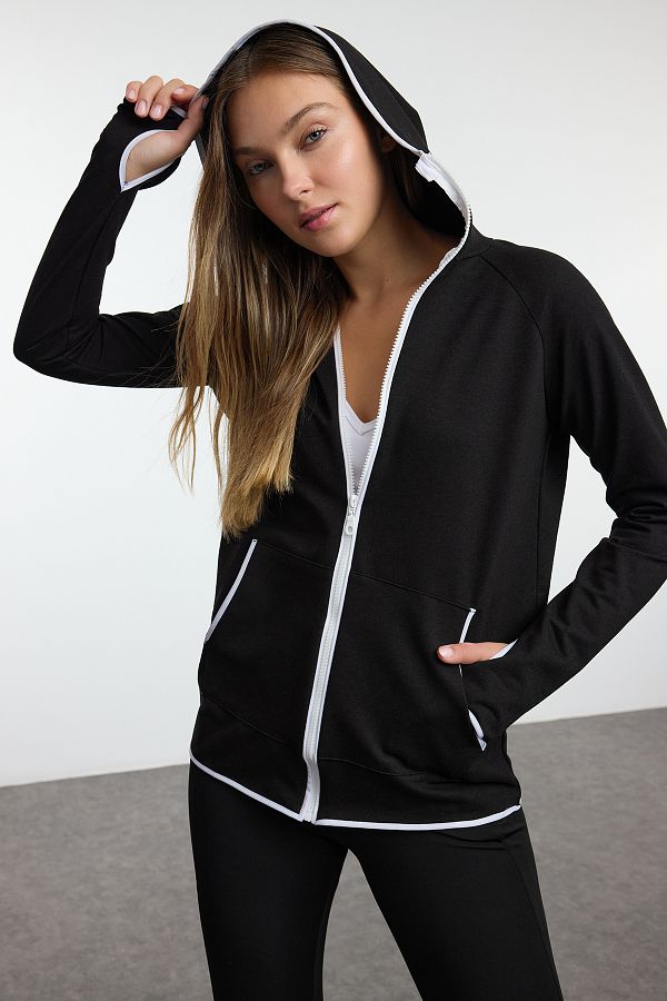 Trendyol Collection Black and White Knitted Sports Sweatshirt with Finger Holes Twoaw21Sw0095 Trendyol