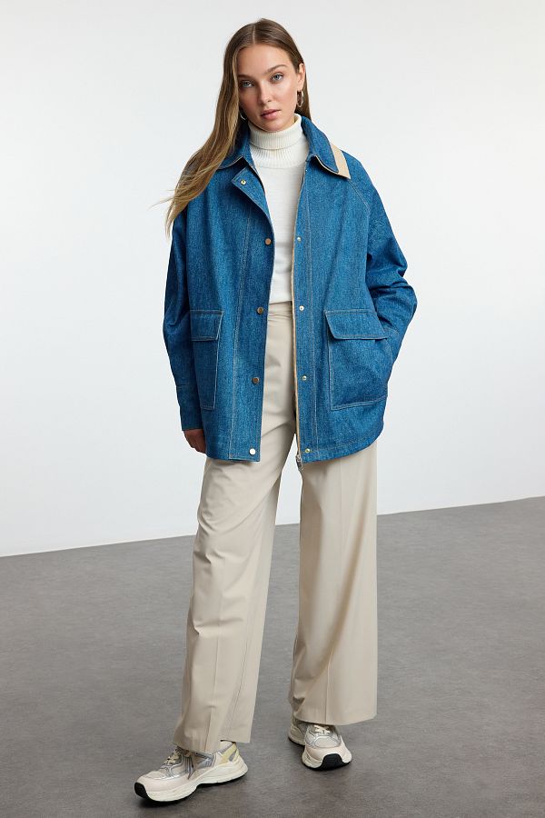 Trendyol Collection-Sötétkék túlméretes farmerdzseki - TWOAW25MO00174 1