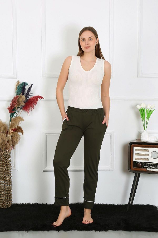 Akbeniz-Khaki Women's Pajamas - Cotton Combed, Pocketed, Single Bottom 27512 1