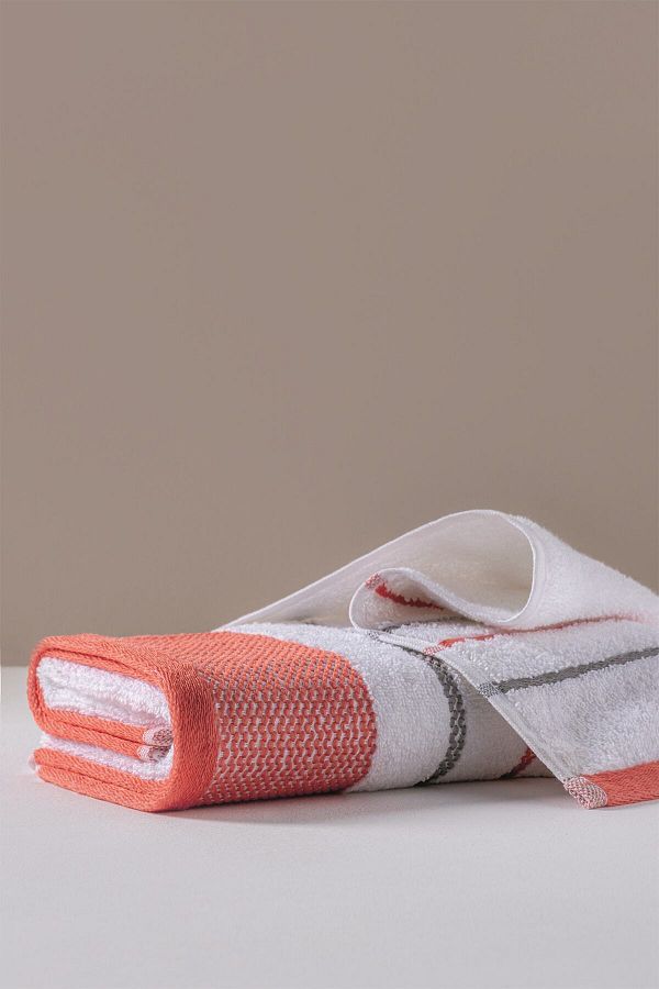 Cotton Box Set of 2 Soft Towels White and Coral Color Dobby Hand Towels 50X90Cm Trendyol
