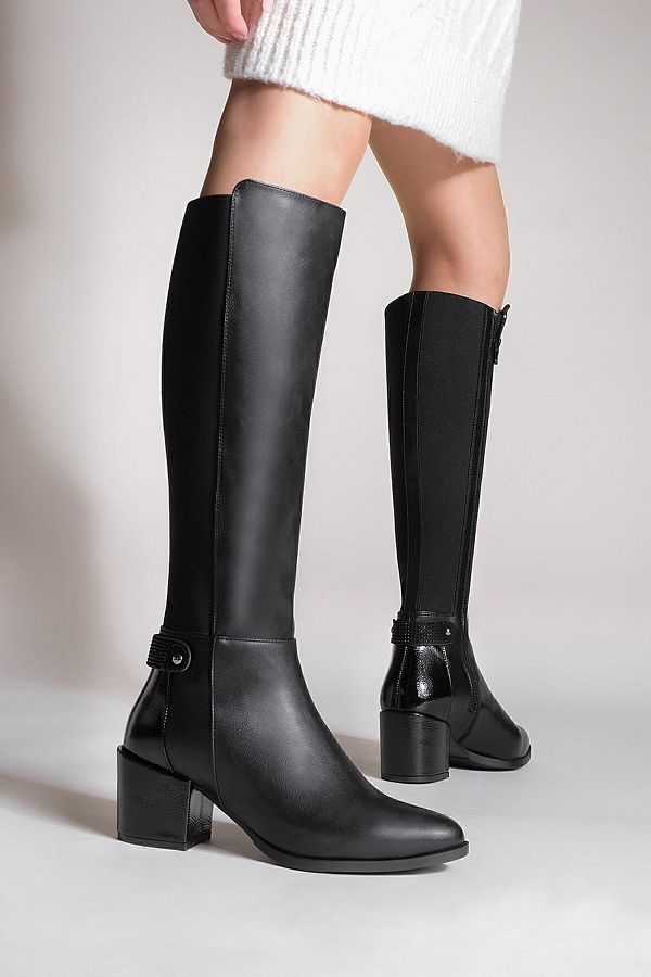 Marjin Women s Heeled Boots Below Knee Stretch Elastic Daily Classic Boots Aret black Trendyol