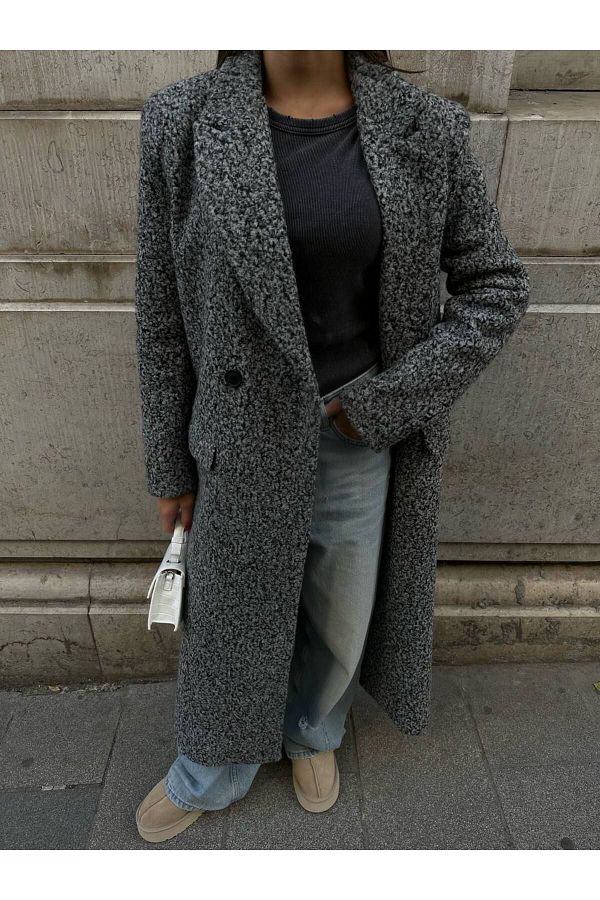 My Blog-Anthracite Single Button Long Boucle Coat-54440 1