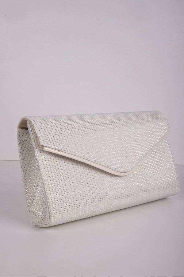 ysl bag-White Glitter Detailed Strap Chain Evening Dress Clutch Bag 1