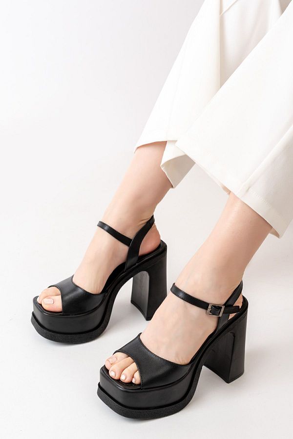 asmi shoes Women s Black Leather Single Strap 12cm Platform Heeled Shoes Trendyol