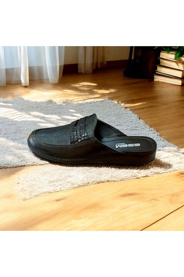 Esem Men s Black Leather Groom Slippers Trendyol