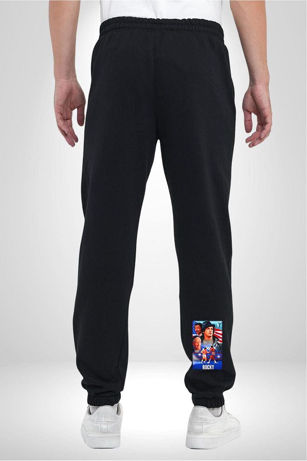 Angemiel Rocky Boxing World 3 Thread Black Men s Sweatpants Heavyweight Champion Printed Trendyol