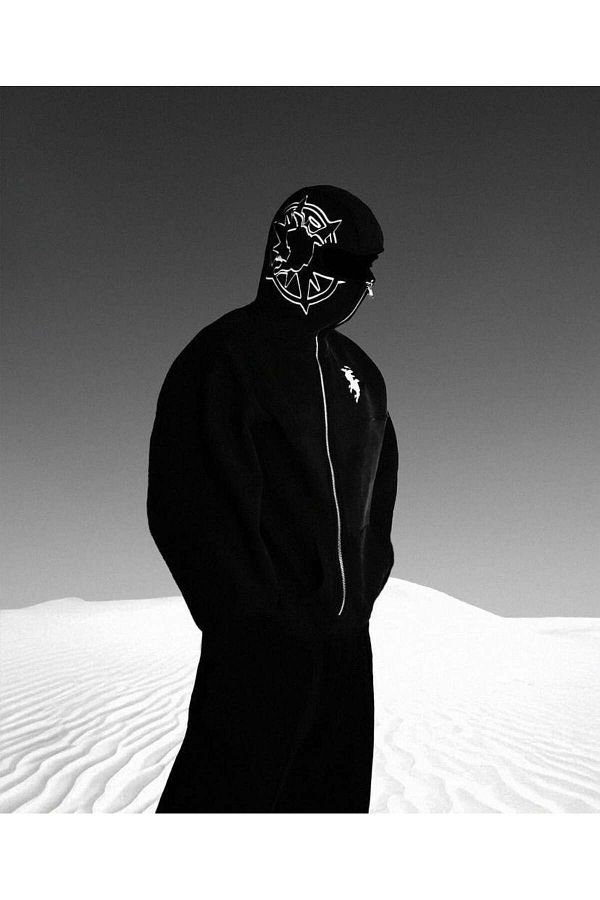 BUTICOR Black Embroidered Oversize Hooded Sweatshirt Streetwear Target Balaclava Zip Cardigan Trendyol