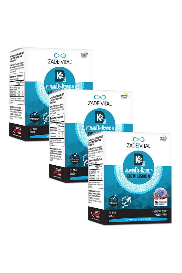 Zade Vital-D3 K2 (MK-7) قطرة زيت فيتامين وبذور الكتان (20 مل) × 3 قطع 1