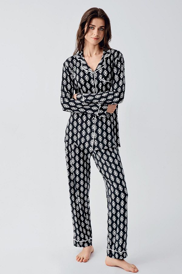 Artış-Flexible Lycra Viscous Pajama Set - Long Sleeve and Buttoned 1