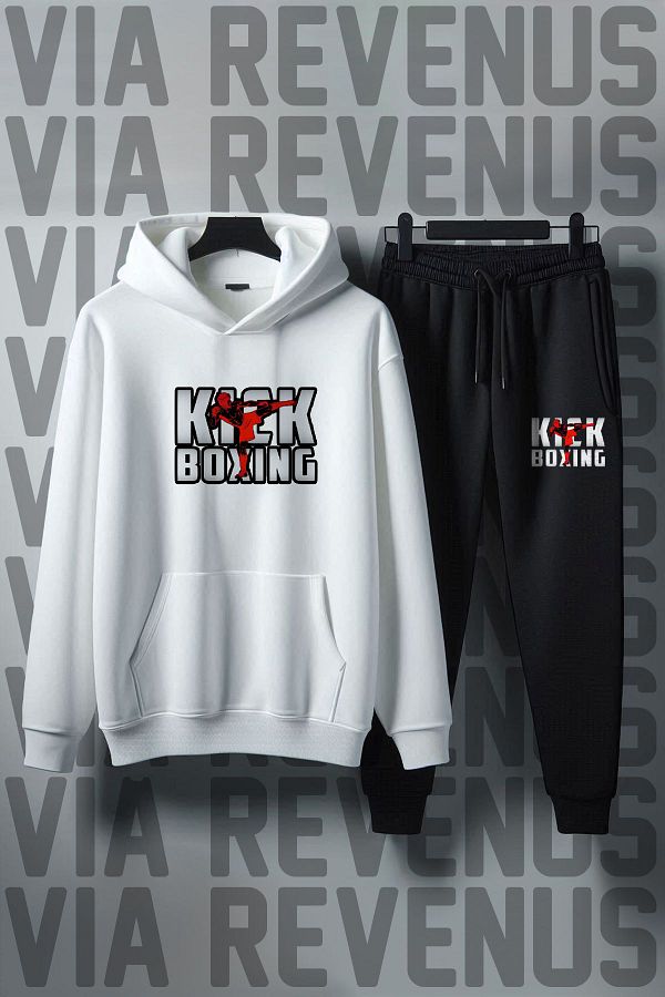 Vordevia-Unisex Soft Fabric - Σετ φόρμας με κουκούλα, Kick Boxing printed, Wide Fit 1